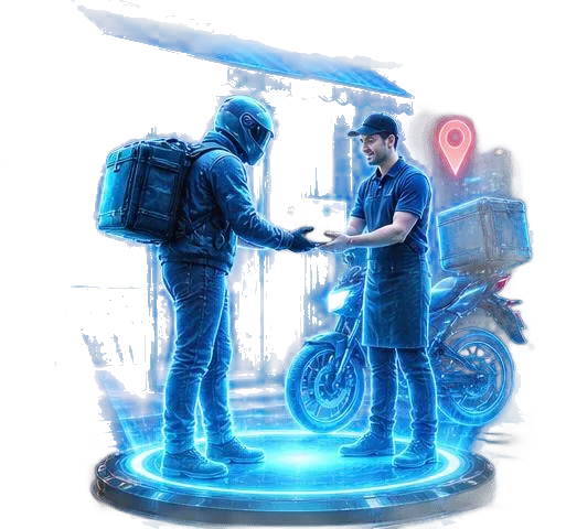 Motoboy realizando a coleta no local