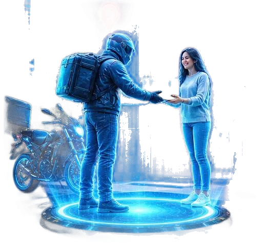 Motoboy realizando a entrega ao cliente